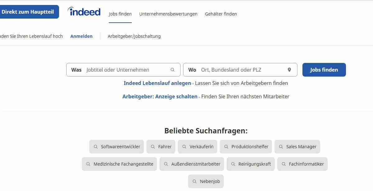 الصفحة الرئيسية لموقع Indeed للبحث عن عمل في ألمانيا