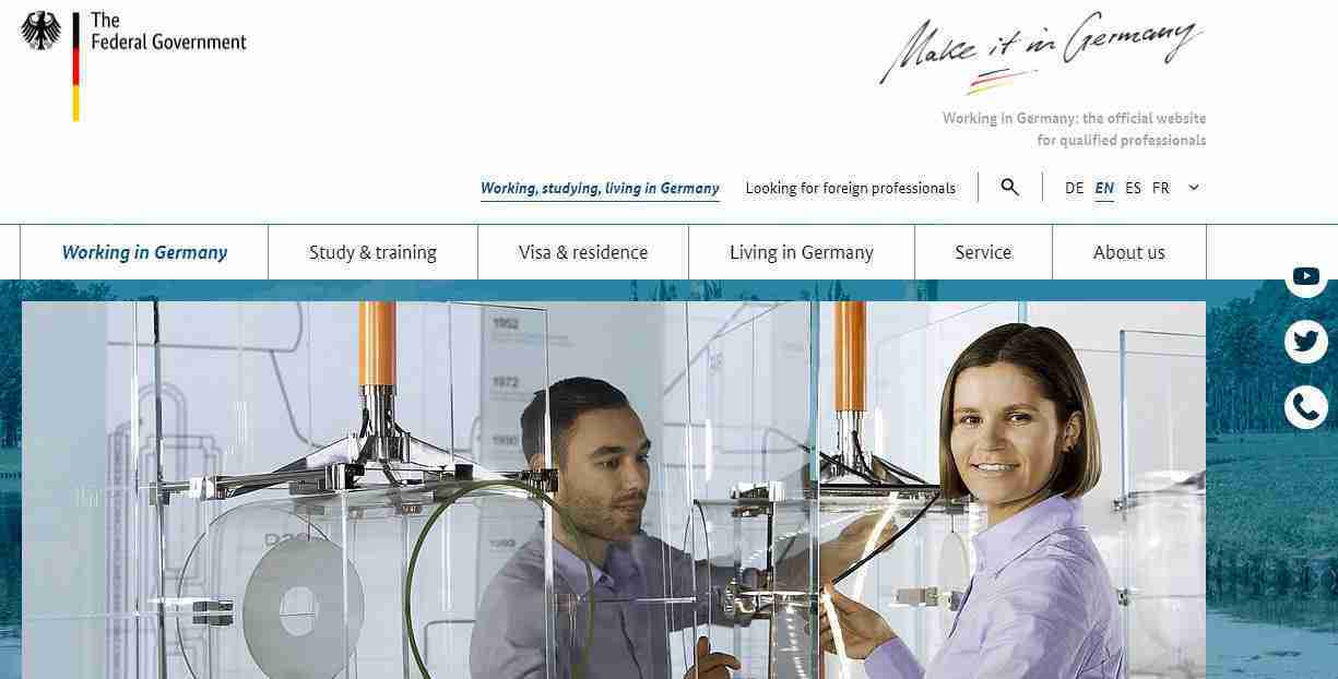 الصفحة الرئيسية لموقع Make It in Germany للبحث عن عمل في ألمانيا