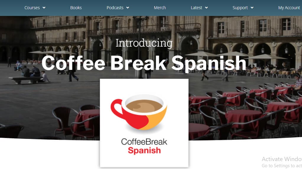 الواجهة الرئيسية لموقع بودكاست Coffee Break Spanish