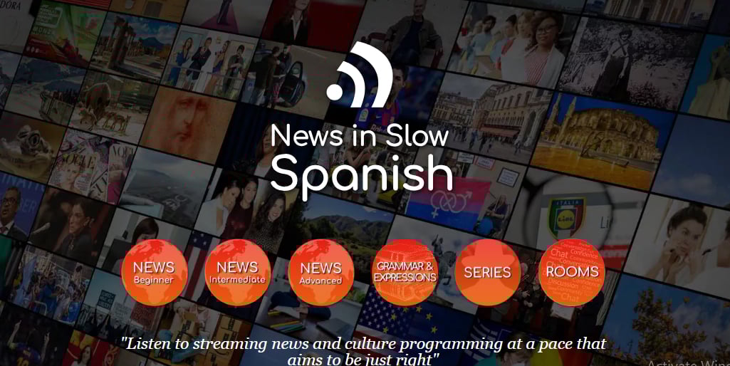 الواجهة الرئيسية لموقع بودكاست News In Slow Spanish