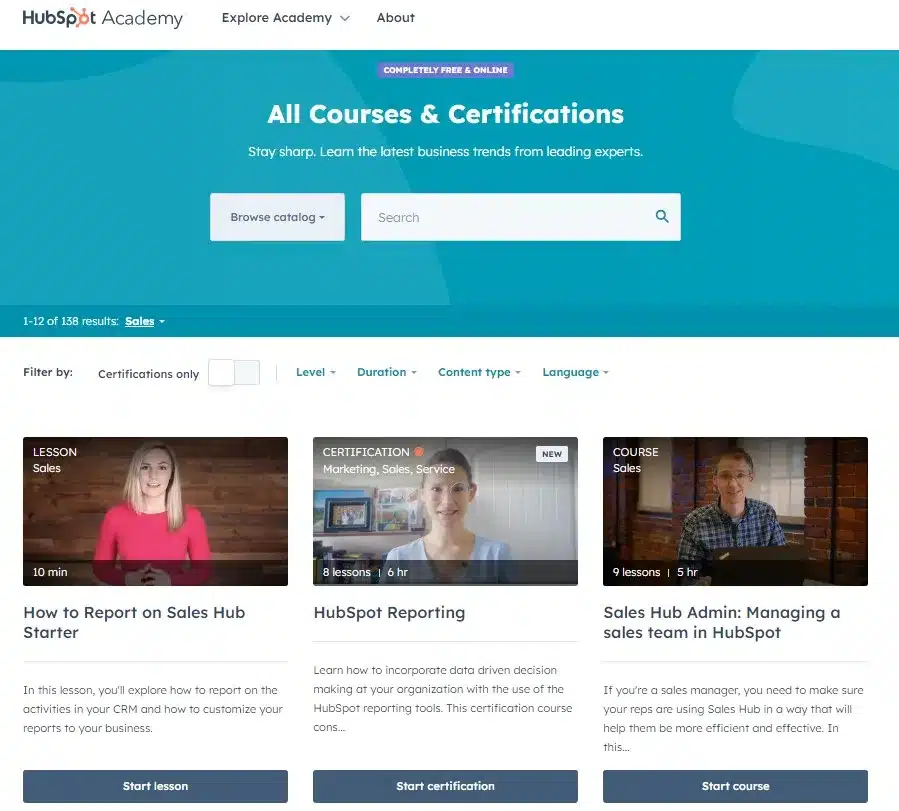 دورات أكاديمية HubSpot للتدريب على المبيعات للفرق عالية الأداء