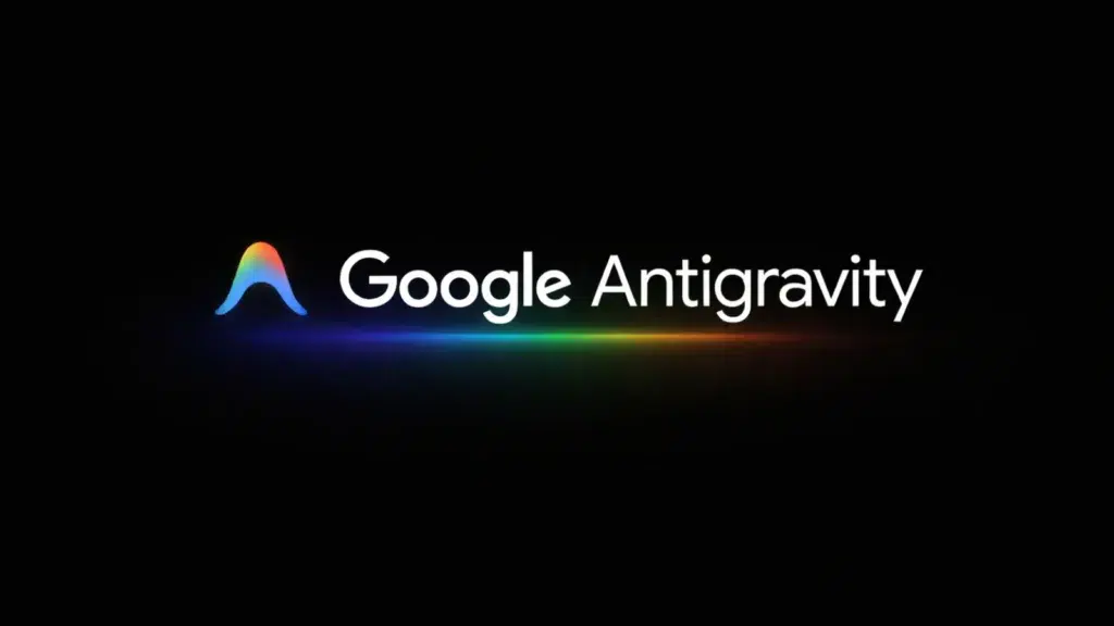 شعار أداة Google Antigravity على خلفية سوداء، وهي وكيل ذكاء اصطناعي من جوجل